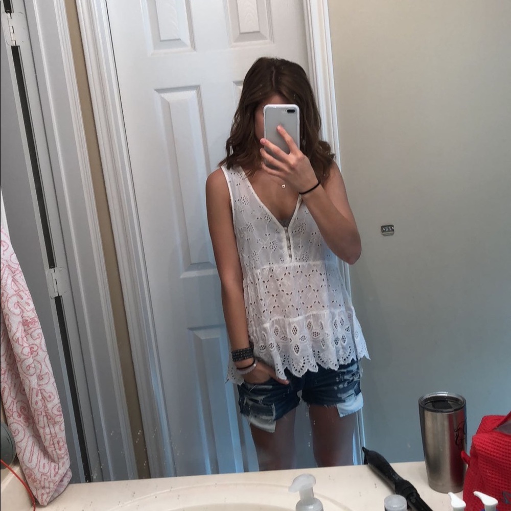 white lace eyelet tank top